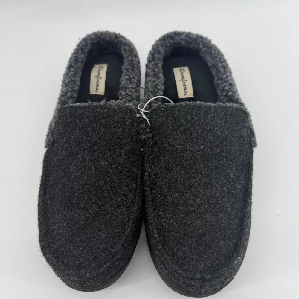 Dearfoams Mens Total Comfort Memory Foam Slippers Black Sherpa Lined Medium 9-10